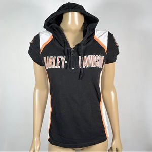 Harley Davidson Motorcycles Women’s Size Small Partial Zip Hoodie Short Sleeve